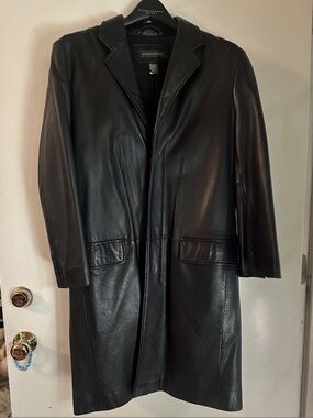 Banana Republic Men’s Black Leather Long Trench Coat